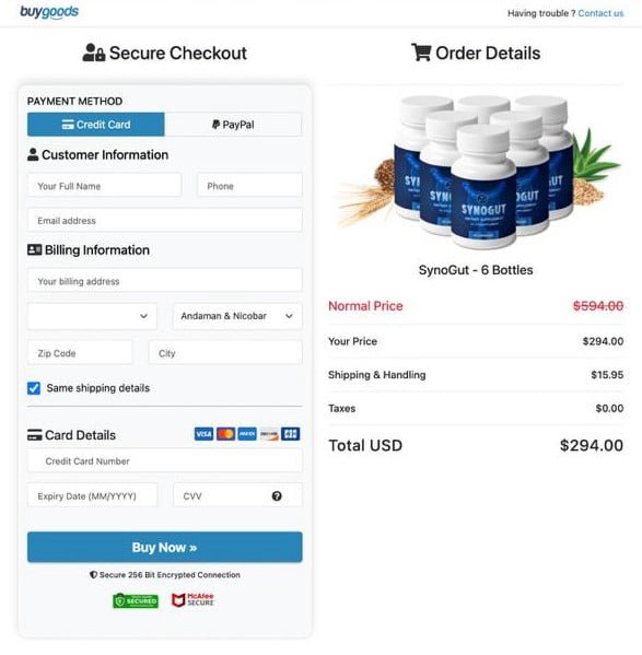 SynoGut Secured Order Page